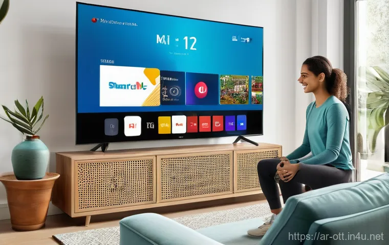 OTT 플랫폼과 스마트 TV 통합 - The Dawn of Personal Entertainment**
A warm, inviting living room in a modern Arab home, bathed in s...