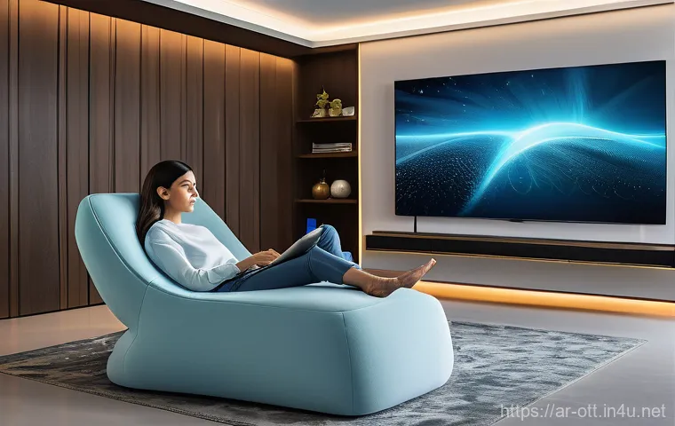 OTT 플랫폼과 스마트 TV 통합 - The Smart Home Hub**
A brightly lit, spacious living room with contemporary Arab decor, featuring na...