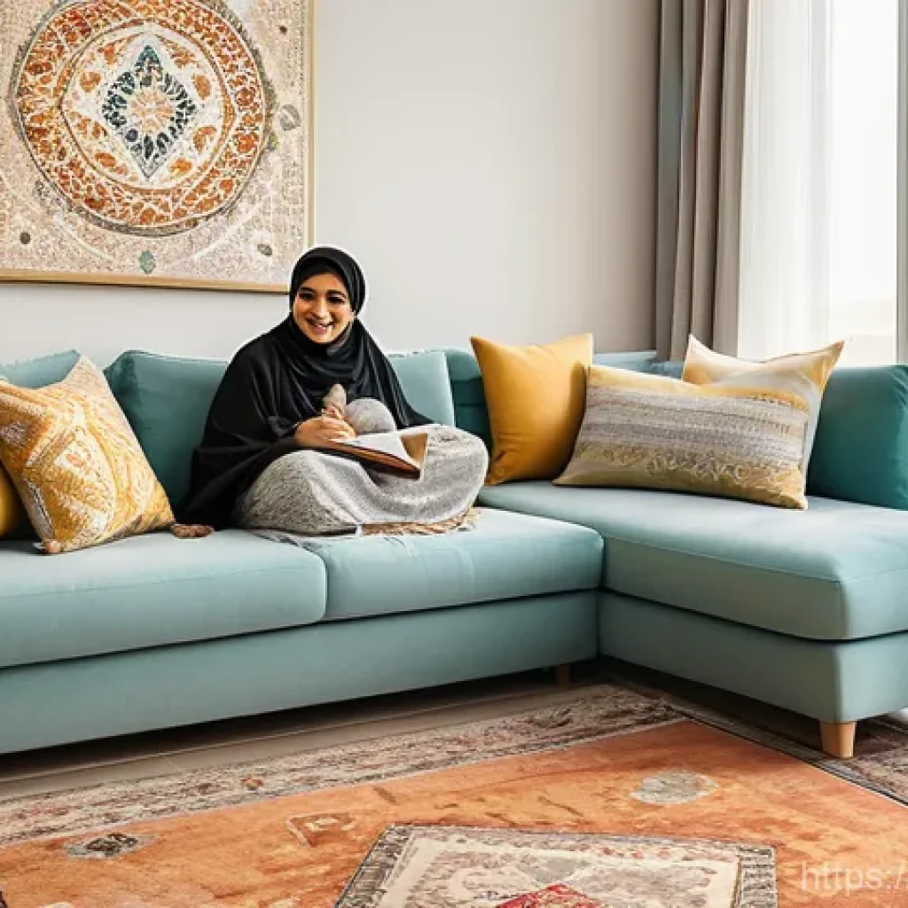 OTT의 사용자 친화성 - **Prompt:** A warm and inviting scene inside a modern, tastefully decorated Arab home living room. A...