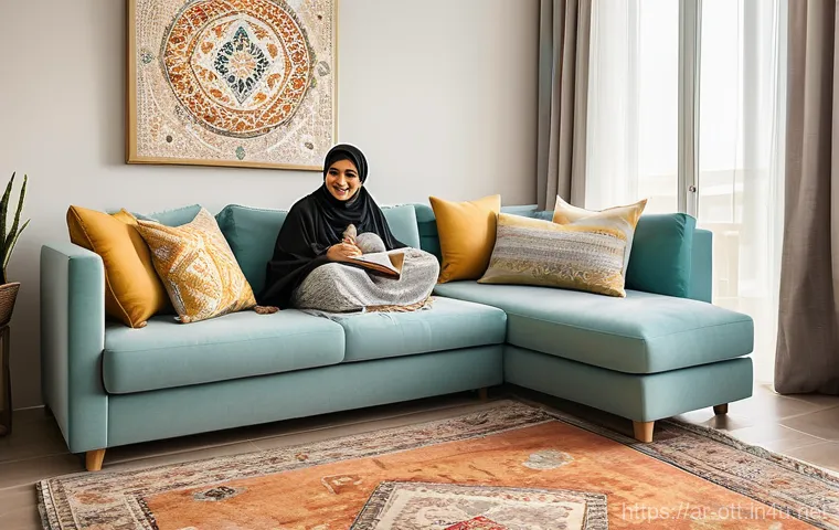 OTT의 사용자 친화성 - **Prompt:** A warm and inviting scene inside a modern, tastefully decorated Arab home living room. A...