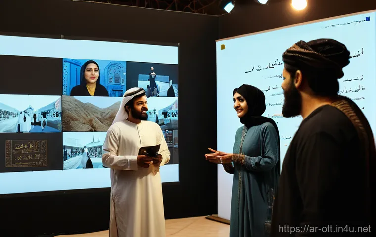 OTT 기술 발전의 가능성 - **Immersive VR Journey into an Ancient Arabic City**
    A focused young Arab man, in his mid-20s, w...
