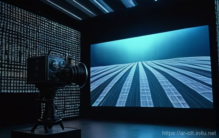 OTT와 고전 영화 복원 - A mesmerizing visual concept showcasing the magical transformation of classic cinema through modern ...
