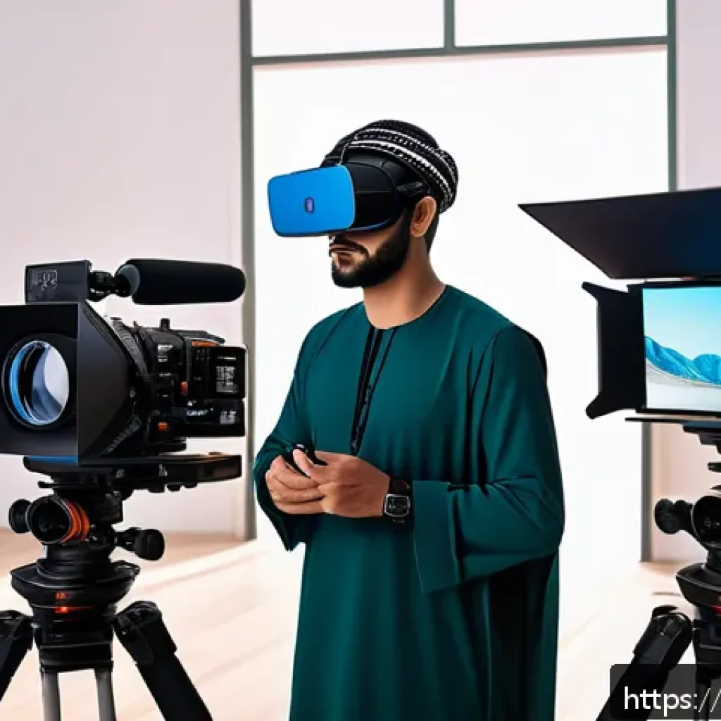OTT 플랫폼별 원가 분석 - A professional film production set in a modern Middle Eastern city, showcasing a diverse Arabic film...