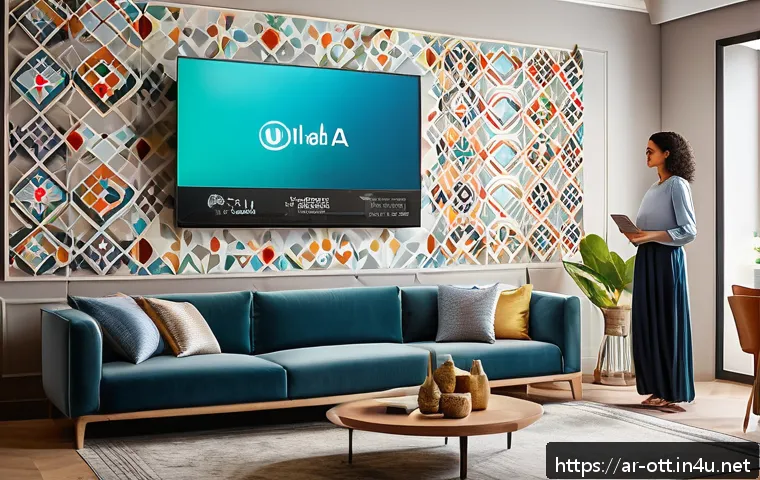OTT와 광고 차단 기술 - A modern digital streaming environment showcasing a Middle Eastern family enjoying a seamless ad-fre...