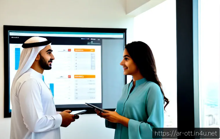 Home 17 OTT와 로컬 콘텐츠 투자 - Photorealistic modern media investment meeting in a bright Gulf Arab office, an Arab businesswoman i...